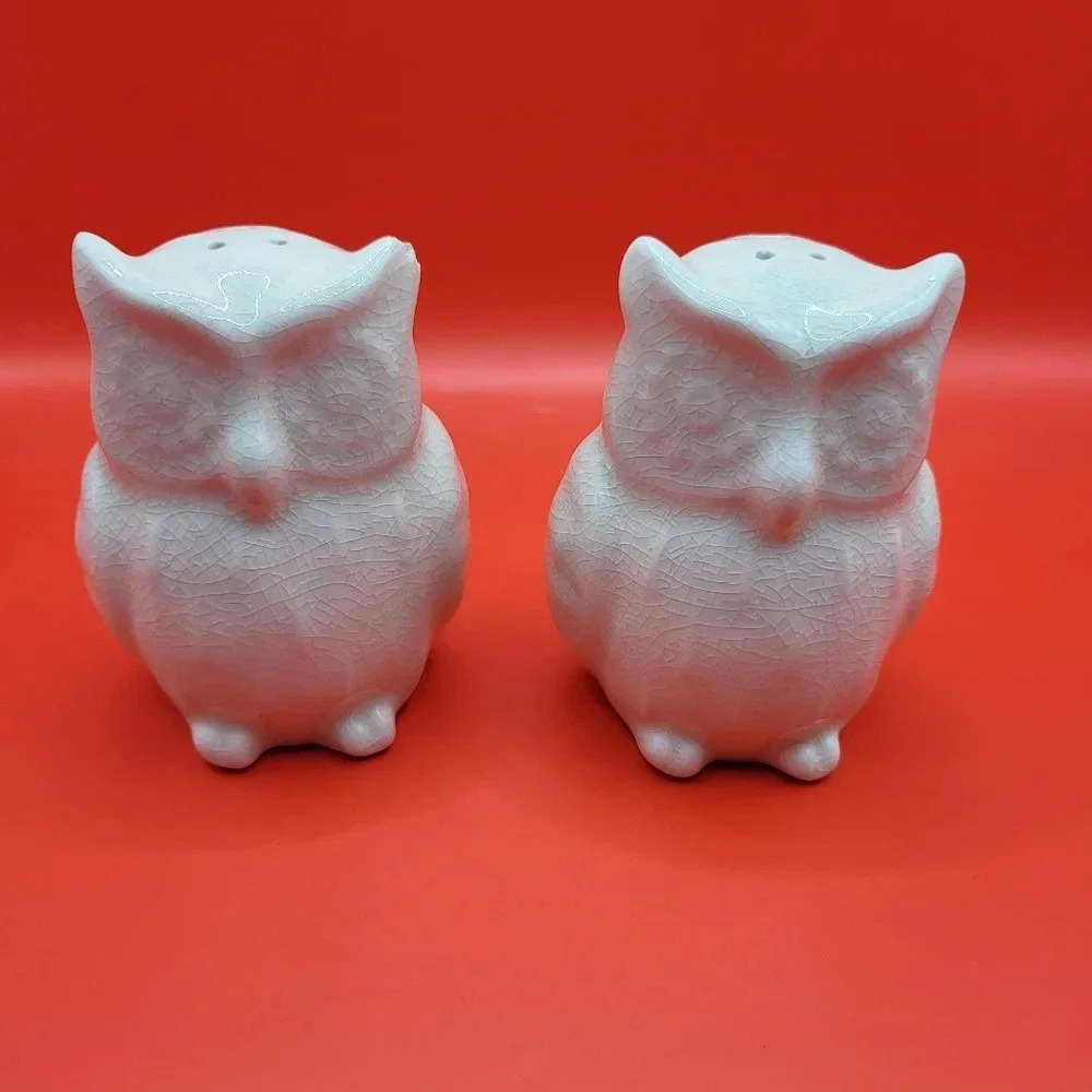 Owl Salt and Pepper Shakers Ceramic White